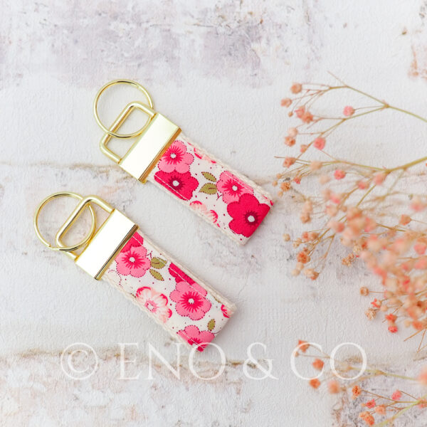 Porte clés usb tissu fleurs de cerisier beige et rose