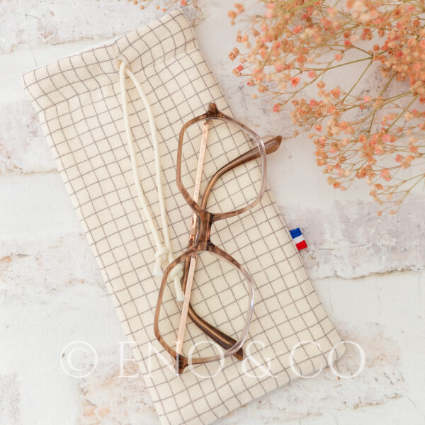 ETUI SOUPLE À LUNETTES EN DOUBLE GAZE DE COTON BEIGE A Carreaux