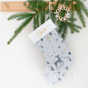 Grande chaussette de Noël personnalisable grise aux motif festif