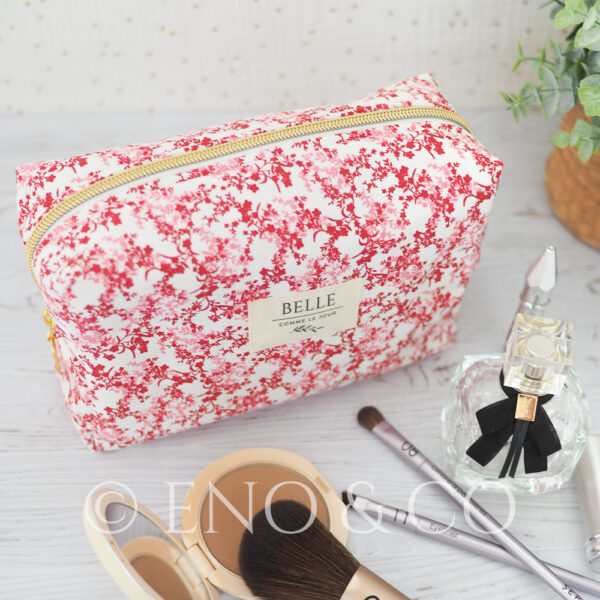 Trousse maquillage Fleurs rouges et roses sur fond blanc