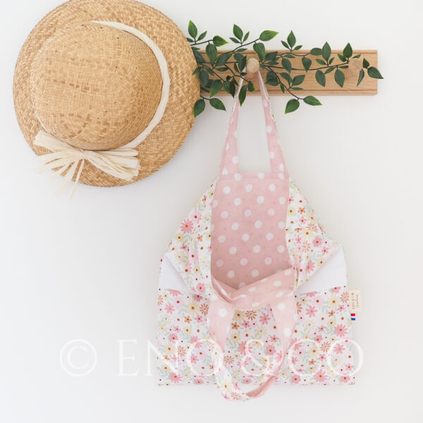 Sac Bibliothèque pour enfant Pâquerettes roses et pois blancs